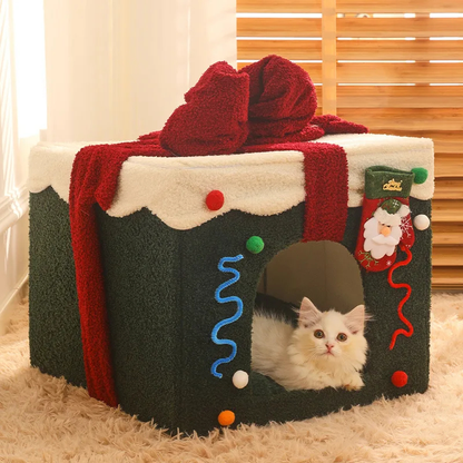 Christmas Gift Box Pet House Bed