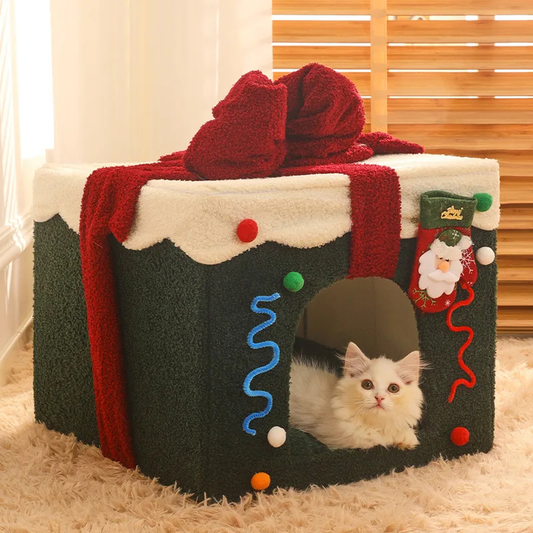 Christmas Gift Box Pet House Bed