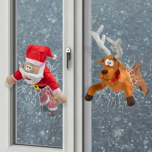 Hanging Santa and Reindeer Window Decorations
