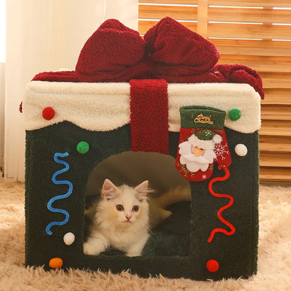 Christmas Gift Box Pet House Bed