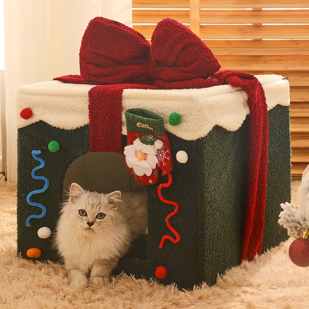 Christmas Gift Box Pet House Bed