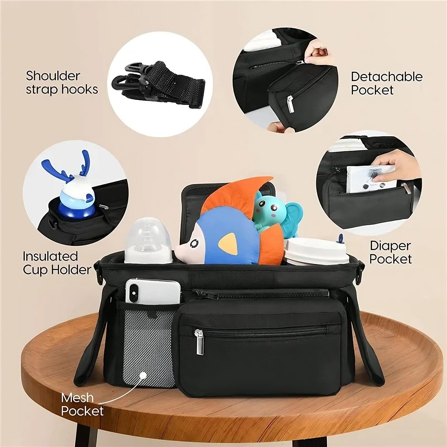 Baby Stroller Organiser with Non-Slip Strap