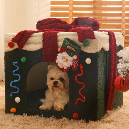 Christmas Gift Box Pet House Bed